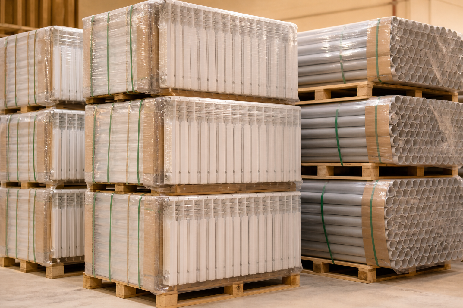 Professionally packed pallets of wholesale plumbing and heating equipment